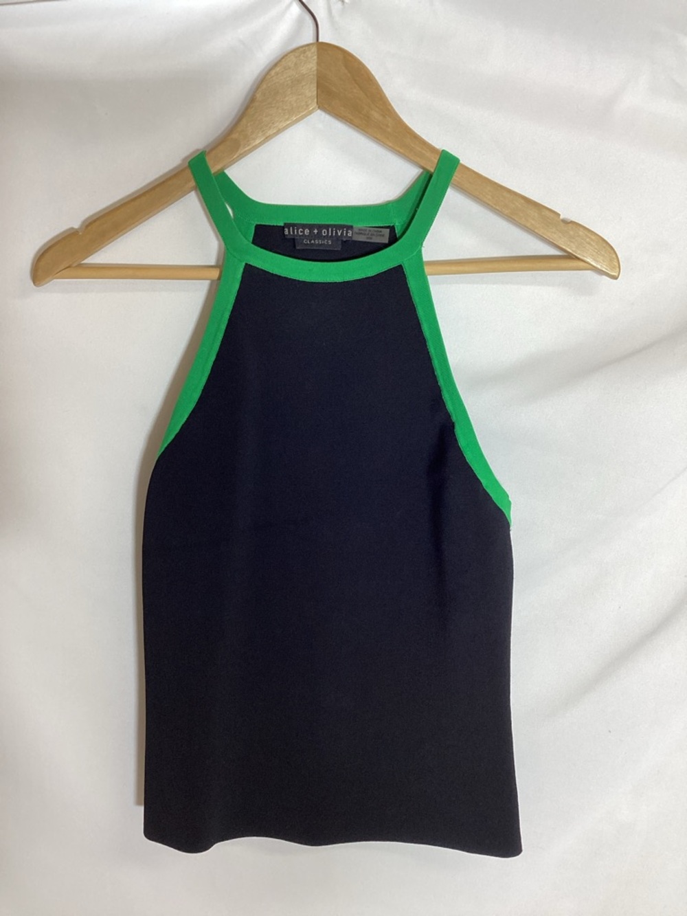 ALICE + OLIVA HIEDI HALTER TOP Black and Garden Green Size M - Picture 6 of 11